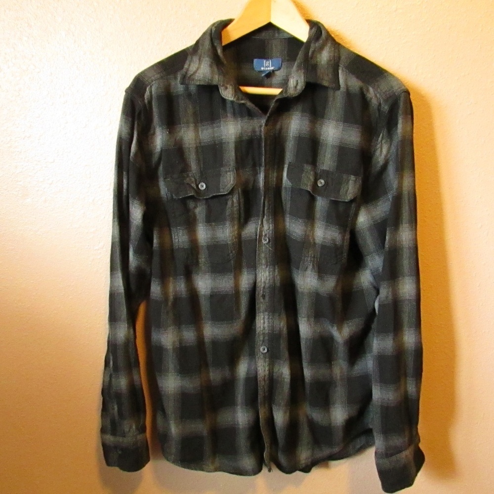 George Black and Gray Plaid Casual Button Down Shirt